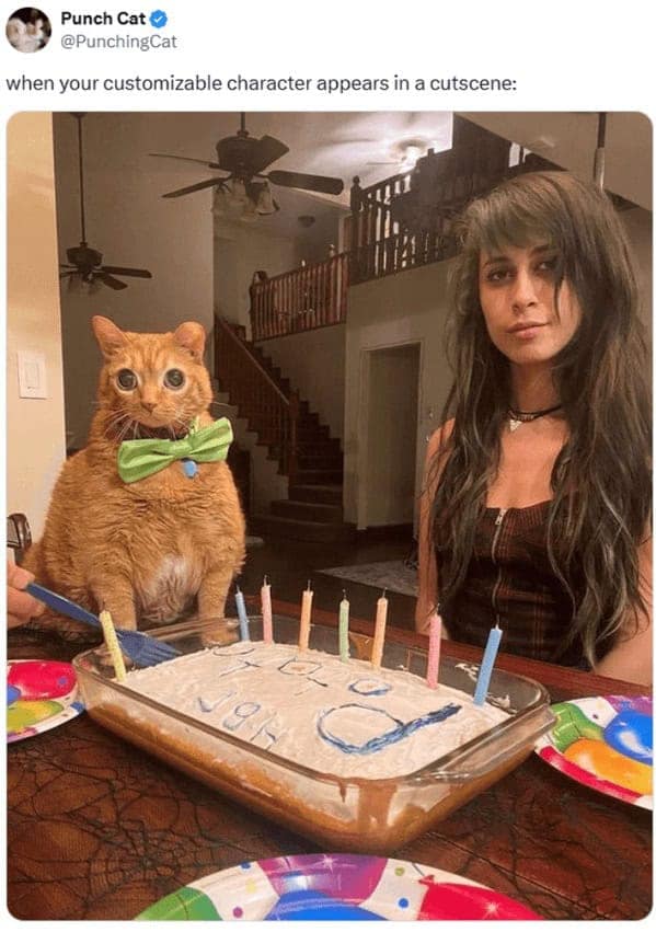 Celebrating a birthday with a fluffy orange cat and a woman in a cozy home setting.