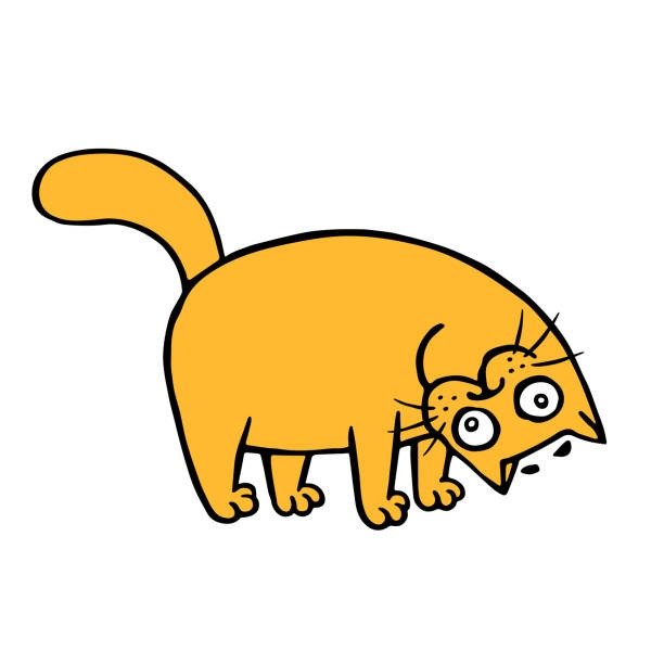 Cartoon orange cat with big eyes, playful pose, and curious expression.