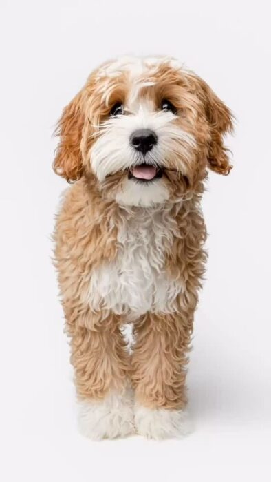 Fluffy caramel-colored dog posing happily with bright eyes and a friendly expression.